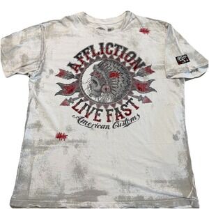 Affliction Live Fast American Customs Skull Graphic T Shirt Mens 2XL White Y2K